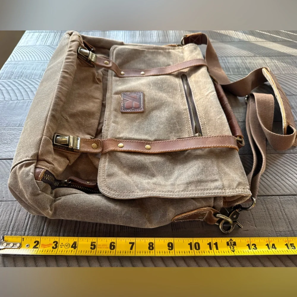 Vintage ZB Brown Canvas & Leather Adjustable Straps Messenger Bag